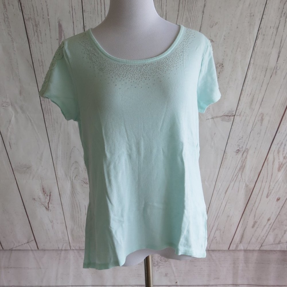 Zenergy by Chico's Sparkly Beaded Embroidered Detail Sleeve Top Blouse - Size 1
